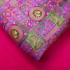 Pure Banarasi Dola Silk Soft Brocade with Multicolor Position Print on Magenta Base
