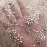 Biege Embroidered Net Fabric with Sequins and Beads