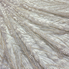 Ice Grey Embroidered Net Fabric with Sequins and Beads