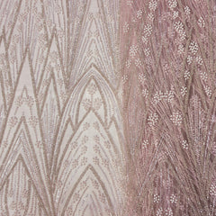 Pale Pink Embroidered Net Fabric with Sequins and Beads
