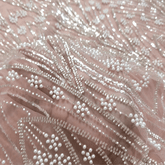 Pale Pink Embroidered Net Fabric with Sequins and Beads