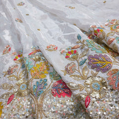 DYEABLE Crepe Fabric with Multicolor Floral Cutdana, Sequin work with Border