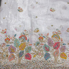 DYEABLE Crepe Fabric with Multicolor Floral Cutdana, Sequin work with Border