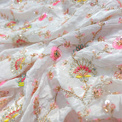 DYEABLE Crepe Fabric with Multicolor Floral Cutdana, Sequin work