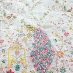 DYEABLE Crepe Fabric with Multicolor Peacock Cutdana, Sequin work with Border