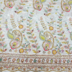 DYEABLE Crepe Fabric with Multicolor Paisley Cutdana, Sequin work with Border