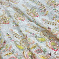 DYEABLE Crepe Fabric with Multicolor Paisley Cutdana, Sequin work with Border
