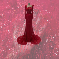 Red Embroidered on Red Net Fabric with Cutdana, Pearl & Sequin Work