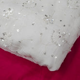 Embroidered Chinon Dyeable Fabric with Circular Floral Sequin Work