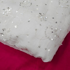 Embroidered Chinon Dyeable Fabric with Circular Floral Sequin Work