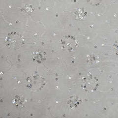 Embroidered Chinon Dyeable Fabric with Circular Floral Sequin Work