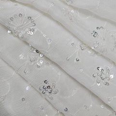 Embroidered Chinon Dyeable Fabric with Circular Floral Sequin Work