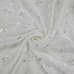 Embroidered Chinon Dyeable Fabric with Circular Floral Sequin Work