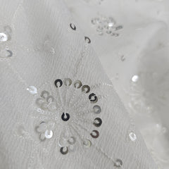 Embroidered Chinon Dyeable Fabric with Circular Floral Sequin Work