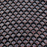 Elegant Handblock Ajrakh Print on Pure Modal Fabric – Indigo Blue & Maroon Floral Motifs on Black Base