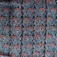 Elegant Handblock Ajrakh Print on Pure Modal Fabric – Indigo Blue & Maroon Floral and Paisley Motifs on Black Base