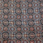 Elegant Handblock Ajrakh Print on Pure Modal Fabric – Indigo Blue & Maroon Floral Motifs on Black Base