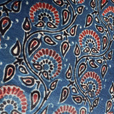 Elegant Handblock Ajrakh Print on Pure Modal Fabric – Black & Maroon Floral and Paisley Motifs on Indigo Blue Base