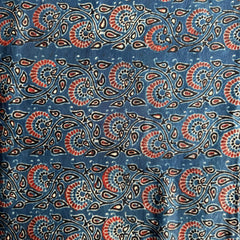 Elegant Handblock Ajrakh Print on Pure Modal Fabric – Black & Maroon Floral and Paisley Motifs on Indigo Blue Base