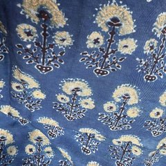 Elegant Handblock Ajrakh Print on Pure Modal Fabric – Black and White Floral Motifs on Indigo Blue Base