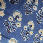 Elegant Handblock Ajrakh Print on Pure Modal Fabric – Black and White Floral Motifs on Indigo Blue Base