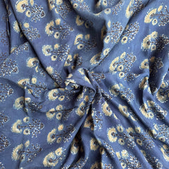 Elegant Handblock Ajrakh Print on Pure Modal Fabric – Black and White Floral Motifs on Indigo Blue Base