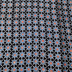 Elegant Handblock Ajrakh Print on Pure Modal Fabric – Indigo Blue & Black Floral and Paisley Motifs on Black Base