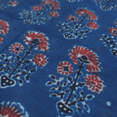 Elegant Handblock Ajrakh Print on Pure Modal Fabric – Maroon & Black Floral Motifs on Indigo Blue Base