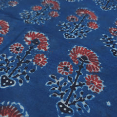 Elegant Handblock Ajrakh Print on Pure Modal Fabric – Maroon & Black Floral Motifs on Indigo Blue Base