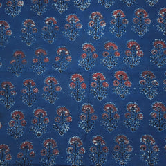 Elegant Handblock Ajrakh Print on Pure Modal Fabric – Maroon & Black Floral Motifs on Indigo Blue Base