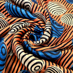 Elegant Handblock Ajrakh Print on Pure Modal Fabric – Blue,Beige & Black Circular Motifs on Peach Base