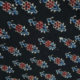 Elegant Handblock Ajrakh Print on Pure Modal Fabric – Indigo Blue & Maroon Floral Motifs on Black Base
