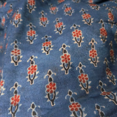 Elegant Handblock Ajrakh Print on Pure Modal Fabric – Black & Maroon Floral Motifs on Indigo Blue Base