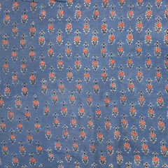 Elegant Handblock Ajrakh Print on Pure Modal Fabric – Black & Maroon Floral Motifs on Indigo Blue Base