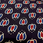Elegant Handblock Ajrakh Print on Pure Modal Fabric – Lotus Motifs on Black Base
