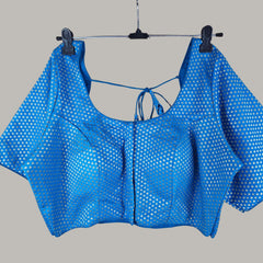 Gold Koyari Bright Sky Blue Color Banarasi Brocade Blouse with Round Neckline