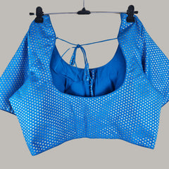 Gold Koyari Bright Sky Blue Color Banarasi Brocade Blouse with Round Neckline