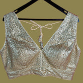 Sitara Full Sequins Sleeveless Biege Blouse with V Neckline
