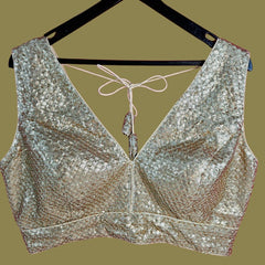 Sitara Full Sequins Sleeveless Biege Blouse with V Neckline