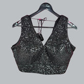 Sitara Full Sequins Sleeveless Jet Black Blouse with V Neckline