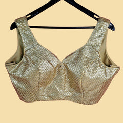 Sitara Full Sequins Sleeveless Gold Blouse with V Neckline