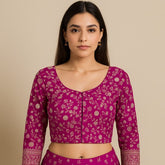 Zarmina Wine Banarasi Brocade with Round Neckline