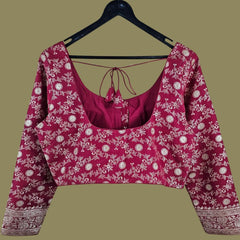 Zarmina Deep Red Banarasi Brocade with Round Neckline