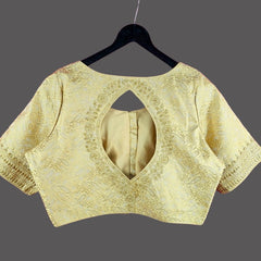 Zardana Light Gold Pink Banaras Brocade Blouse with Zari work and Round Neckline