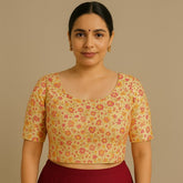 Phoolzar Cream Off White Banaras Brocade Blouse with Round Neckline