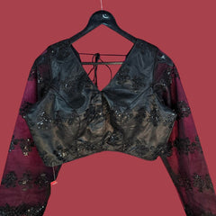 Nazakat Black Net V Neck Blouse with Sequin Work
