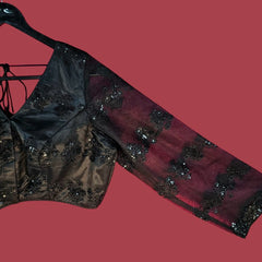 Nazakat Black Net V Neck Blouse with Sequin Work