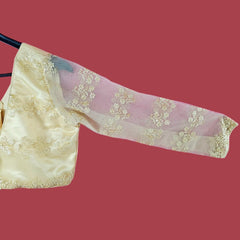 Nazakat Light Gold / Cream Net V Neck Blouse with Sequin Work