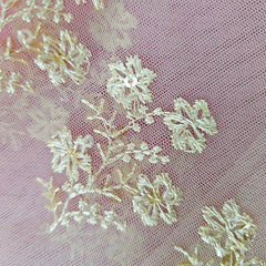 Nazakat Light Gold / Cream Net V Neck Blouse with Sequin Work