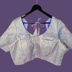 Zarkoyari Banaras Brocade Lavender Color Blouse with Round Neckline